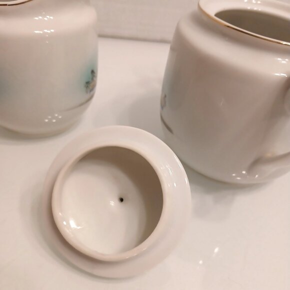 Vintage Nippon Hand Painted China Double Handle Sugar Bowl With Lid & Creamer - Picture 9 of 13